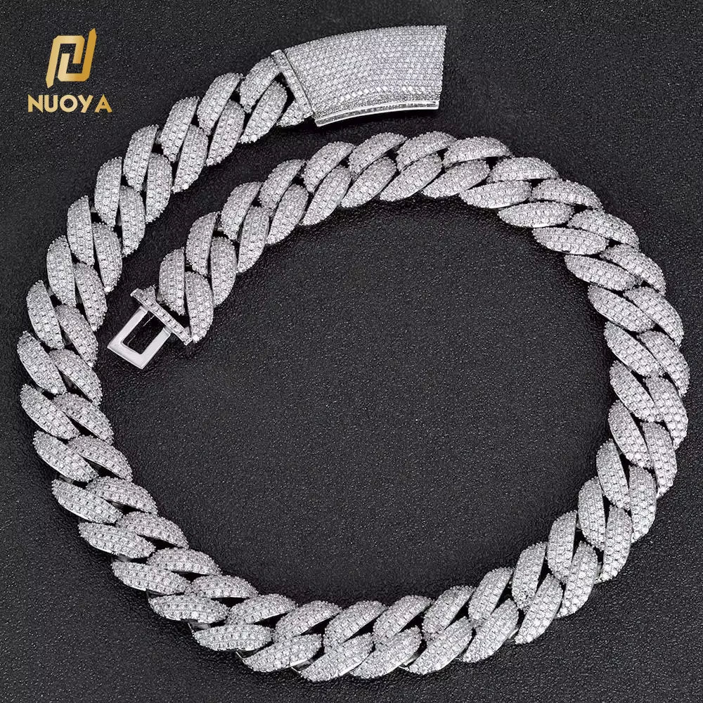 NUOYA 18Mm Shiny 3 Row Diamond White Gold Cuban Chain Necklace for Women Full Diamond Iced Out Cuban Link Chain Hip Hop Jewelry