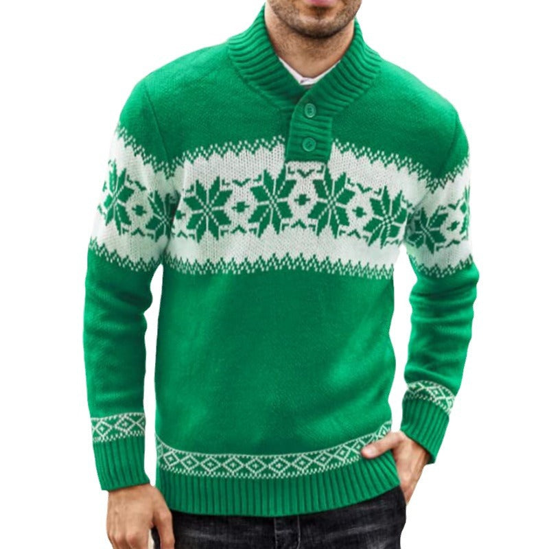 Men'S New Pullover Sweater Autumn and Winter Long Sleeved Christmas Casual Fashion Jacquard Knitted Sweater Clothing for Men