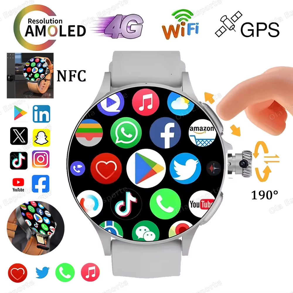 Sim Card NFC Smartwatch GPS Tracker 5G/WIFI BT Call 800W Camera 1.95Inch Payment Heart Rate Fitness Sport 1000Mah Smartwatch Men
