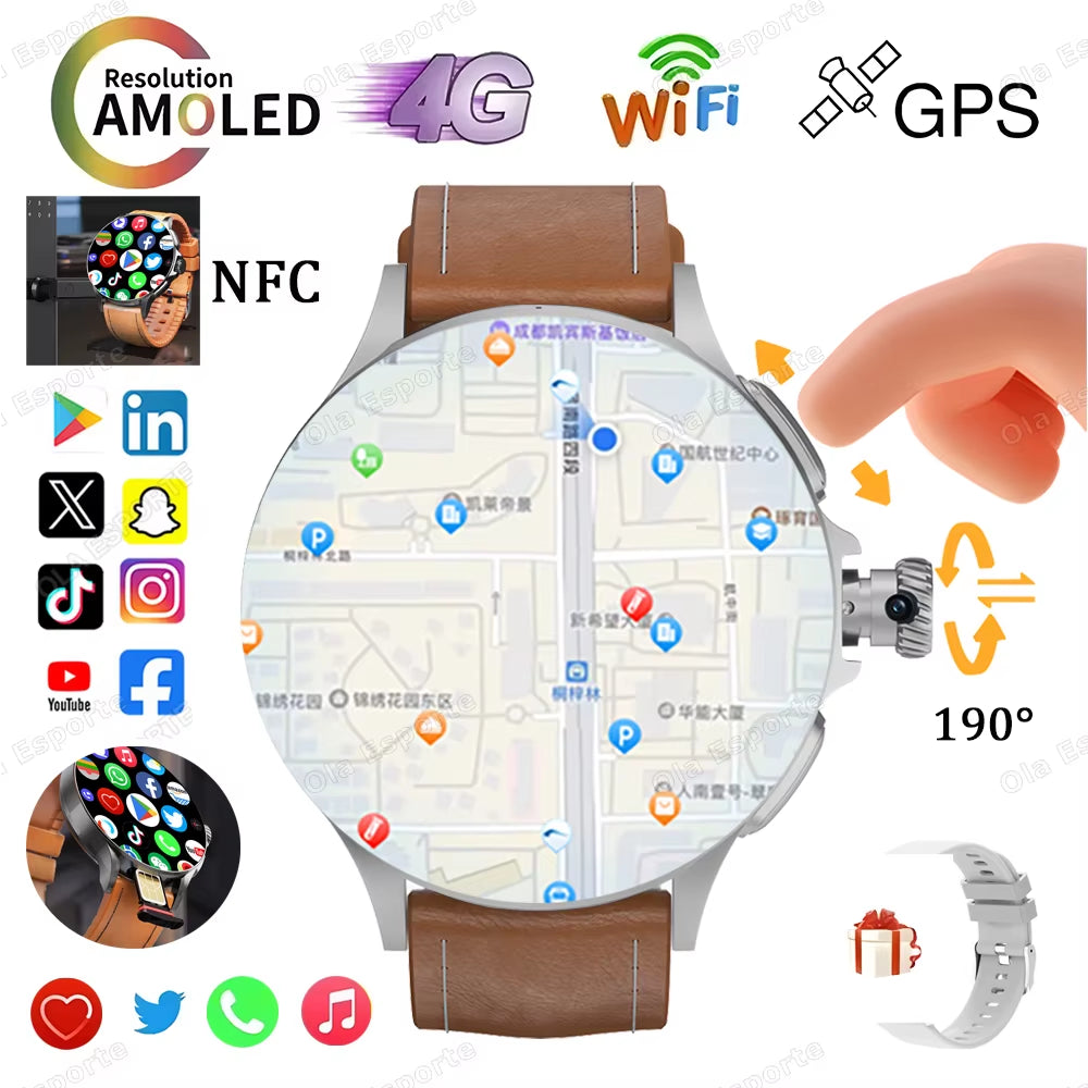 Sim Card NFC Smartwatch GPS Tracker 5G/WIFI BT Call 800W Camera 1.95Inch Payment Heart Rate Fitness Sport 1000Mah Smartwatch Men