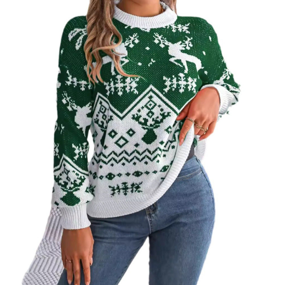 Women's Long Sleeve Christmas Sweatew With Deer Print
