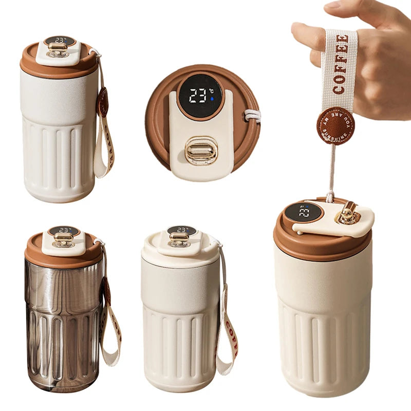 Smart Digital Thermal Bottle Portable Coffee Mug Stainless Steel Water Bottle In-Car Insulated Cup Keep Cold Vacuum Flasks 450Ml
