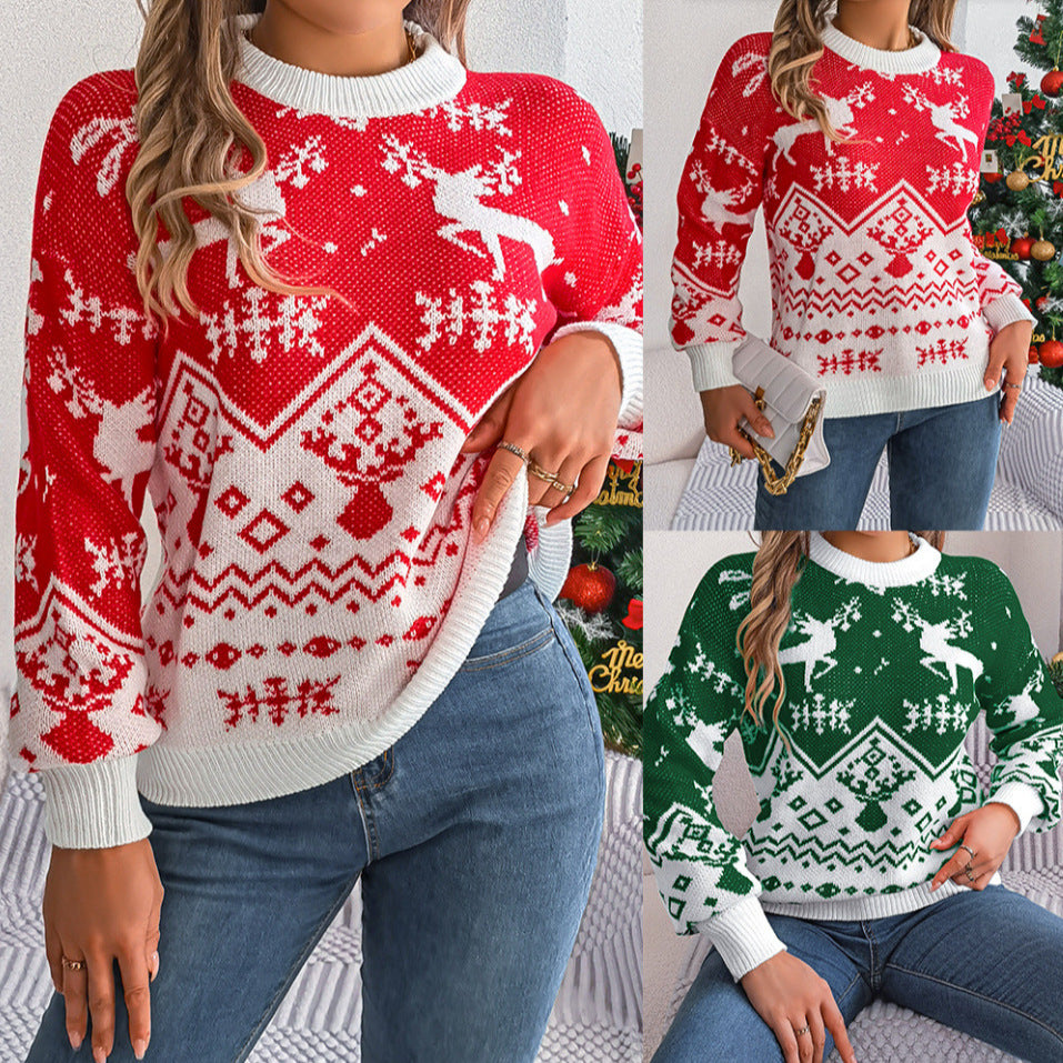 Women's Long Sleeve Christmas Sweatew With Deer Print