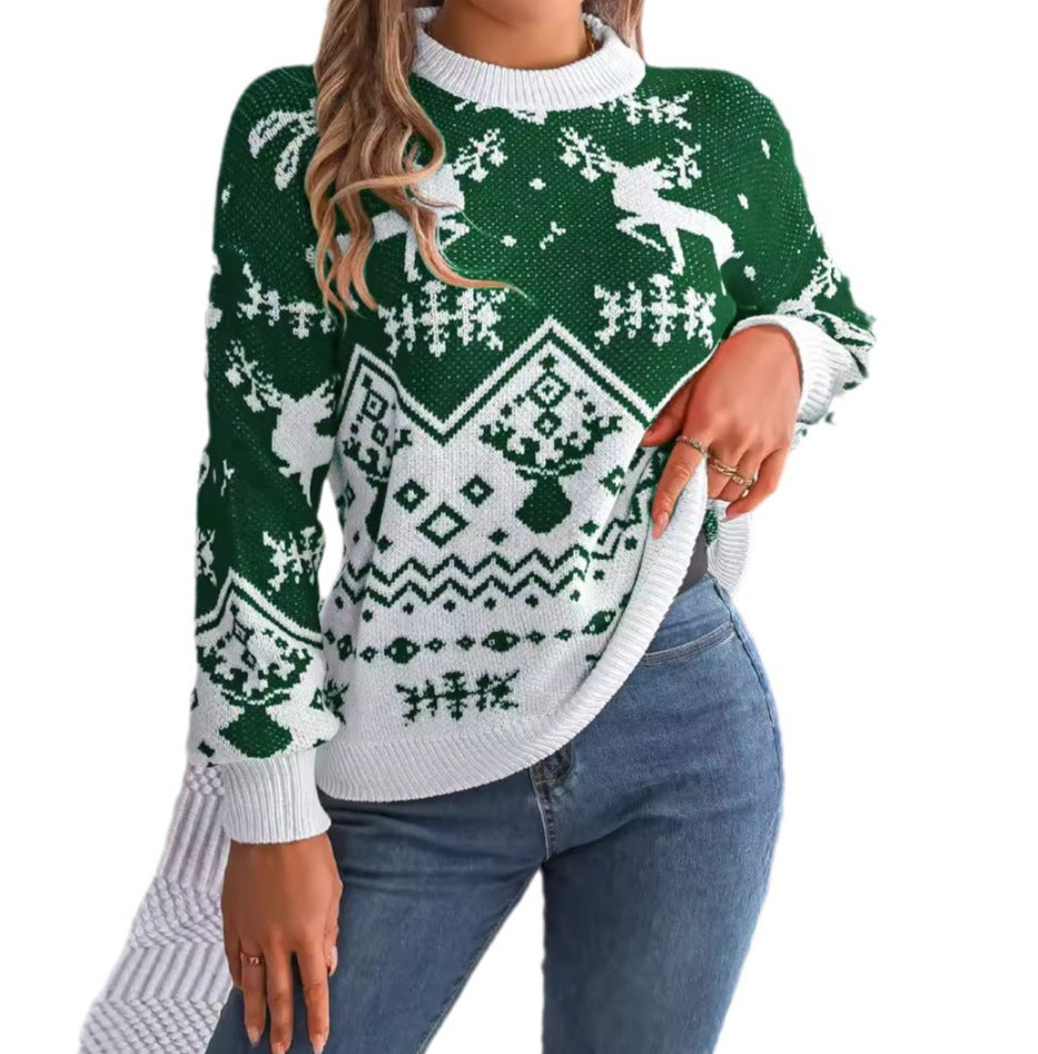 Women's Long Sleeve Christmas Sweatew With Deer Print