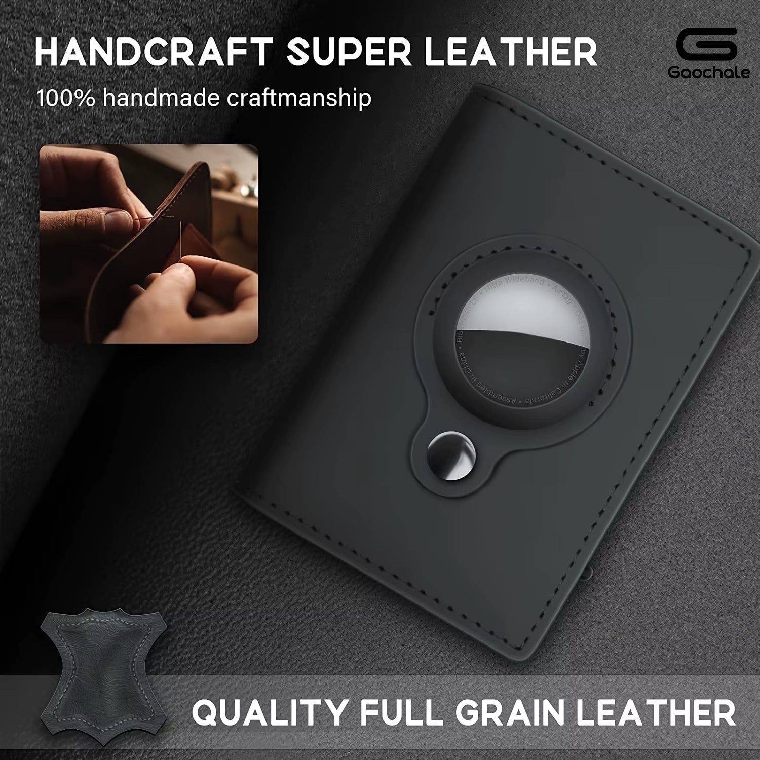 Airtag Wallet Genuine Leather Air Wallet RFID Technology Credit Card Holder with Minimalist Wallet for Men for Airtag (No A