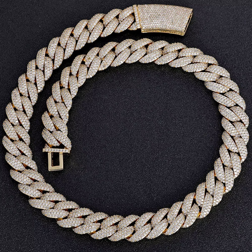 NUOYA 18Mm Shiny 3 Row Diamond White Gold Cuban Chain Necklace for Women Full Diamond Iced Out Cuban Link Chain Hip Hop Jewelry