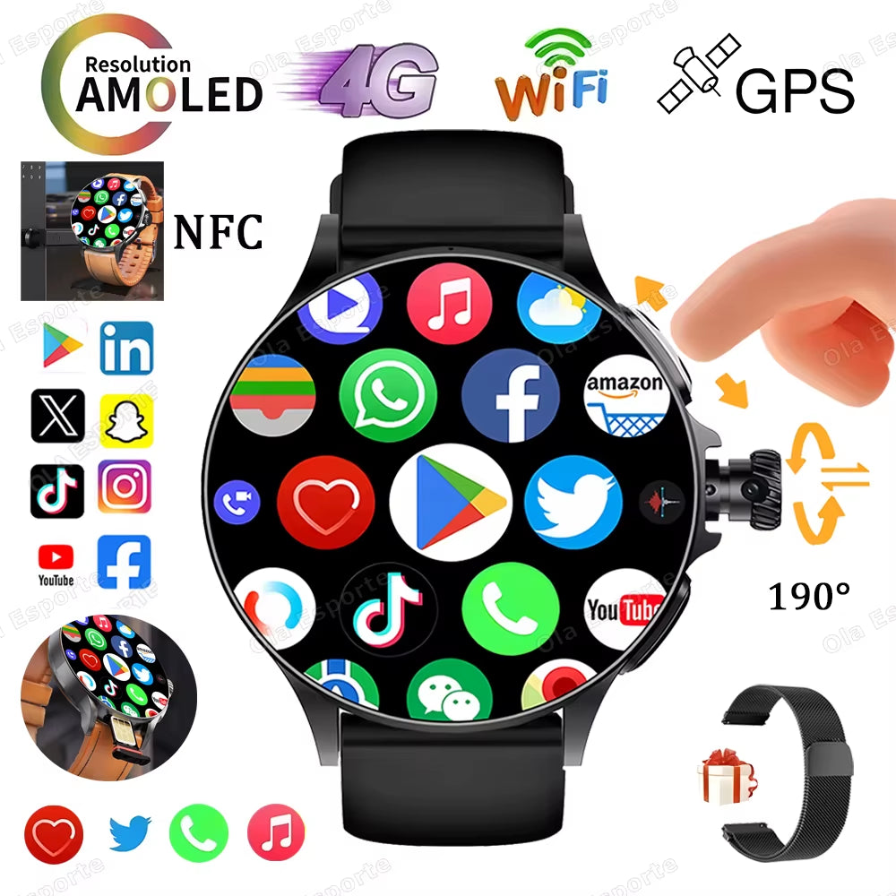 Sim Card NFC Smartwatch GPS Tracker 5G/WIFI BT Call 800W Camera 1.95Inch Payment Heart Rate Fitness Sport 1000Mah Smartwatch Men