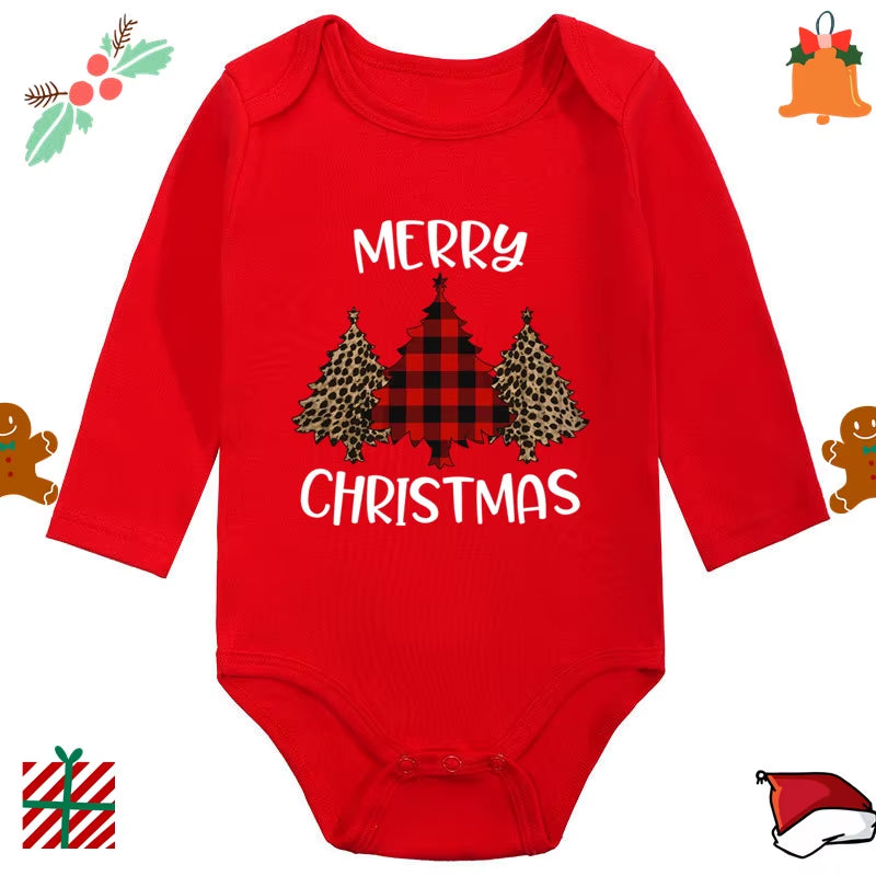 My 1St Christmas Santa Claus Elk Print Newborn Cute Long Sleeve Romper Red Cotton Baby Boys Girls Bodysuit