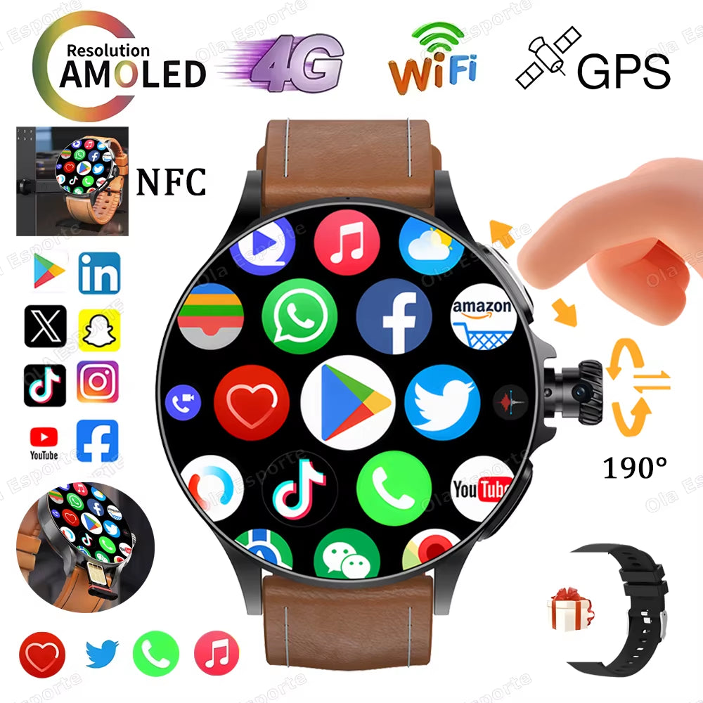 Sim Card NFC Smartwatch GPS Tracker 5G/WIFI BT Call 800W Camera 1.95Inch Payment Heart Rate Fitness Sport 1000Mah Smartwatch Men