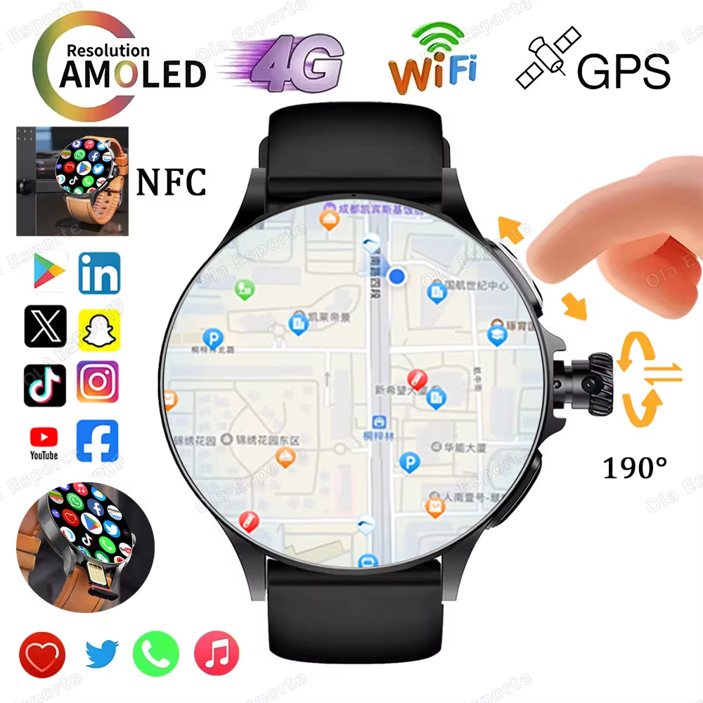 Sim Card NFC Smartwatch GPS Tracker 5G/WIFI BT Call 800W Camera 1.95Inch Payment Heart Rate Fitness Sport 1000Mah Smartwatch Men